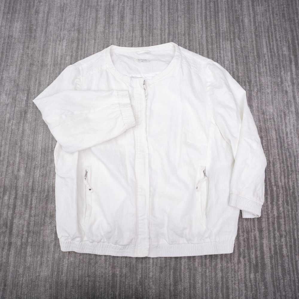 Tatuum Bomber Jacket Womens 44 White Excellent Linen Zip Up Iris 1 Collarless